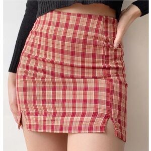 Brandy Melville Red Cara Plaid Skirt OS
